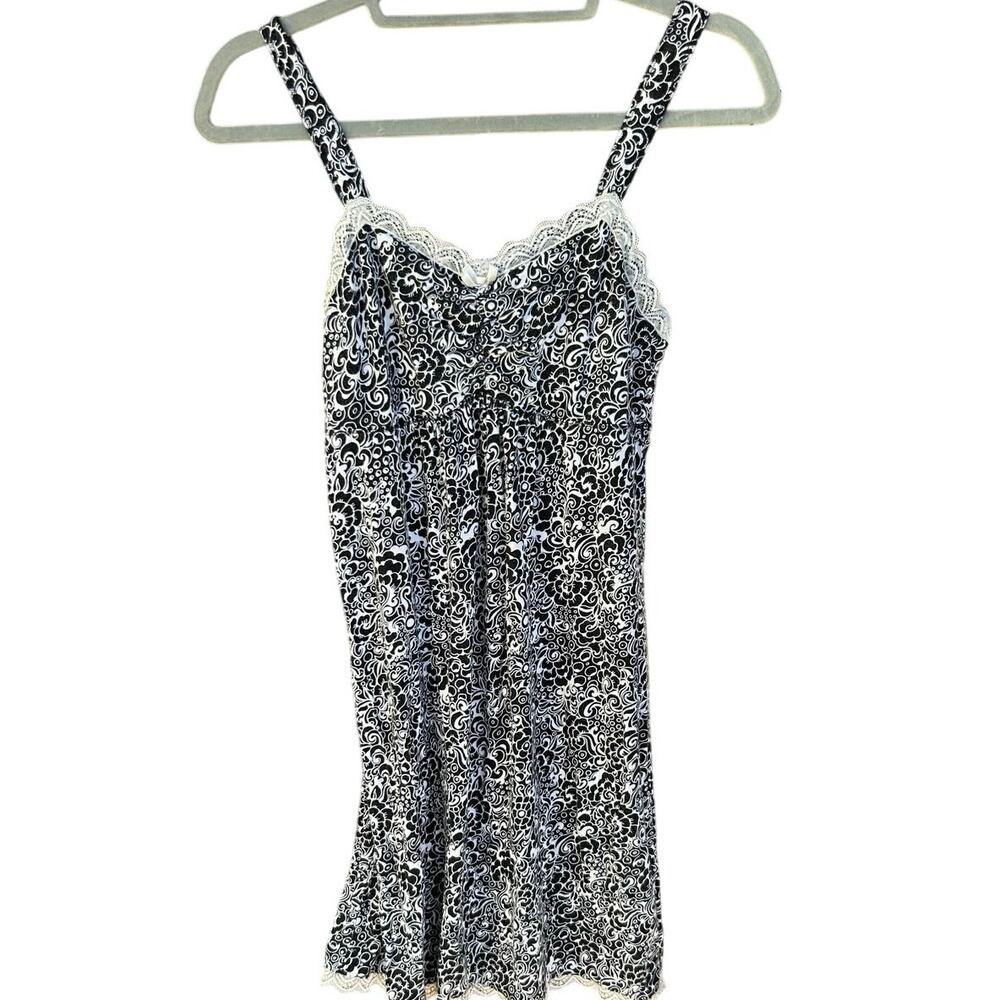 Soma Black White Lace Trim Chemise Nightgown Sleep Dress Size Small